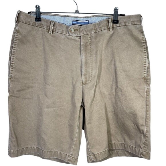 PETER MILLAR Winston Washed Twill Pima Cotton‎ Golf Chino Shorts Mens 35 Tan - Picture 1 of 11